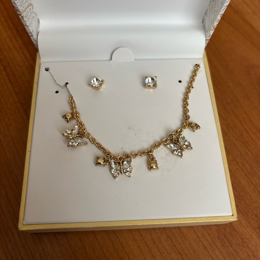 Women’s Charter Club gold and white butterfly necklace and earring set - Picture 2 of 3